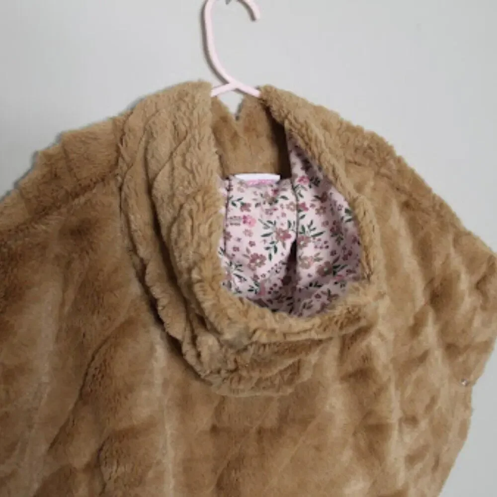 LITTLE LASS | Brown Faux Fur Hooded Side Snap Girls Cape Poncho Toddler 2T